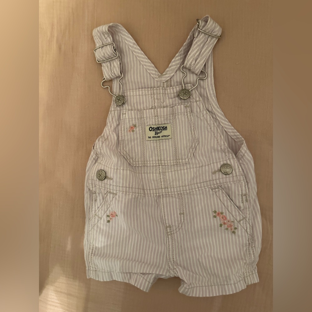 OshKosh B'gosh Purple & White Stripe Overalls with Floral Embroidery 6 month